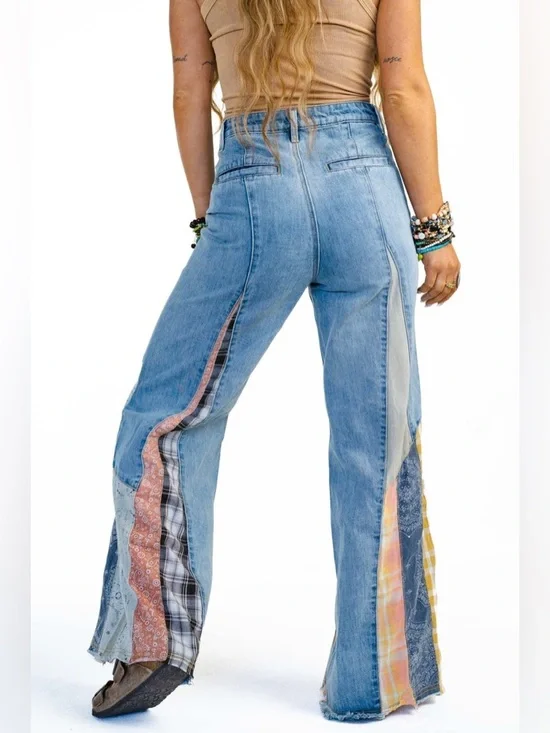 🆕 Three Bird Nest Magnolia Patchwork Flare Women’s Jeans - Picture 3 of 11